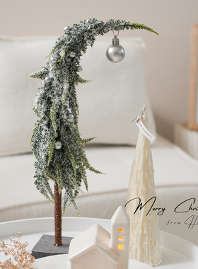 PE桌面圣诞树摆件客厅christmas tree歪脖子小型圣诞树白色高级感