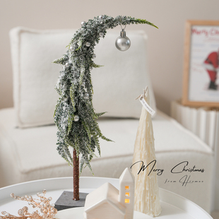 PE桌面圣诞树摆件客厅christmas tree歪脖子小型圣诞树白色高级感