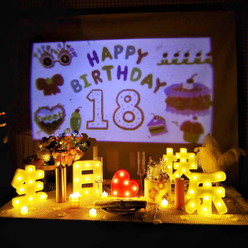 小红书同款快乐投影仪氛围灯生日布置背景装饰儿童周岁场景男女孩