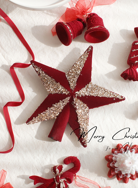 红色系列圣诞球圣诞树挂饰圣诞节装饰品圣诞红丝绒装饰挂件树顶星