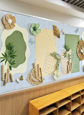 绿色系文化墙边框装饰幼儿园环创仿真花雪梨纸花朵黑板报班级布置