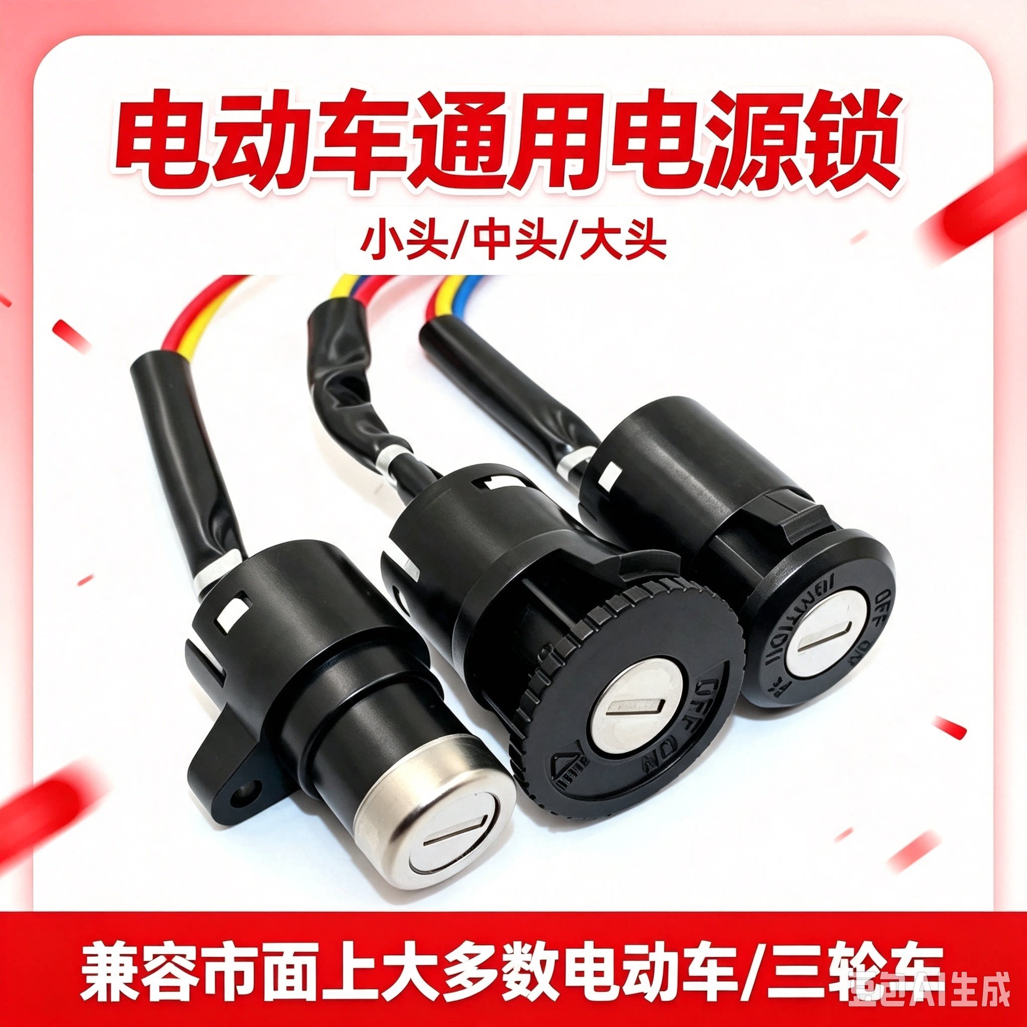 电动车电门锁锁芯电源锁钥匙锁开关锁适用雅迪爱玛台铃电瓶车通用