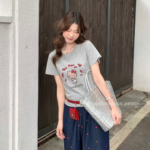 凯蒂猫印花休闲宽松百搭短袖 新款 T恤上衣女GL128 2026夏季 苏珊
