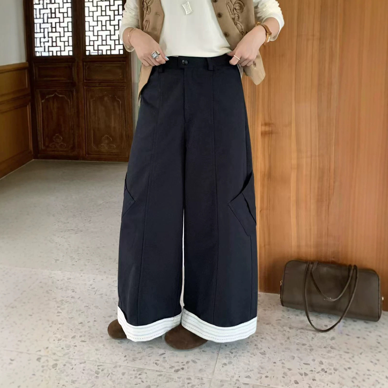 【SUSAN】宝藏工装裤~复古条纹卷边工装立体侧袋休闲裤 秋上新!