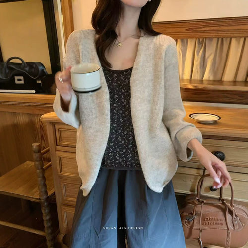 SUSAN 韩系温柔风碎花氛围感超出片针织开衫+背心两件套套装