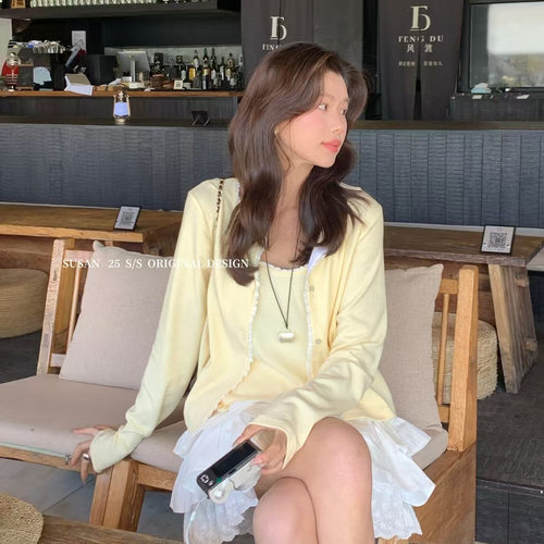 苏珊 甜辣风吊带背心女设计感修身显瘦长袖开衫套装TW823夏季套装