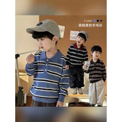 现货【条纹羊毛】儿童秋POIO领常规长袖条纹毛衣上衣打底衫CH837