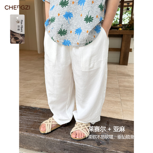 现货【天丝亚麻裤】160g男童夏季透气轻薄天丝亚麻裤橙子小童店