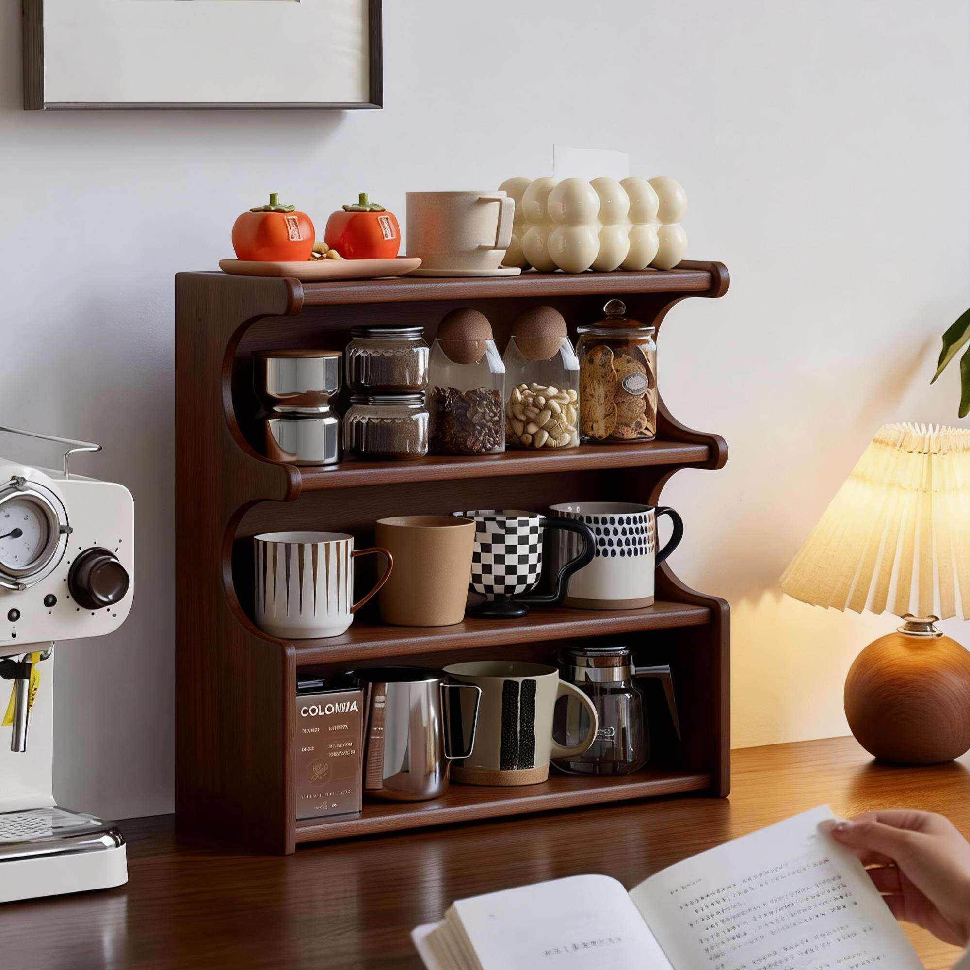 实木杯架子中古风茶杯茶具餐柜水杯放置架咖啡角杯子置物架