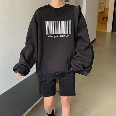 oversize无帽套头圆领卫衣女宽松韩版bf慵懒风春秋薄款上衣ins潮