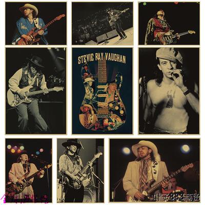 Stevie Ray Vaughan 布鲁斯木吉他手大师 复古牛皮纸海报装饰画