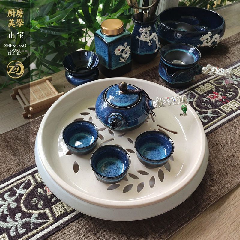 正宝品质茶盘家用沥水托盘茶具茶台简易竹纤维圆形蓄水茶海干泡盘