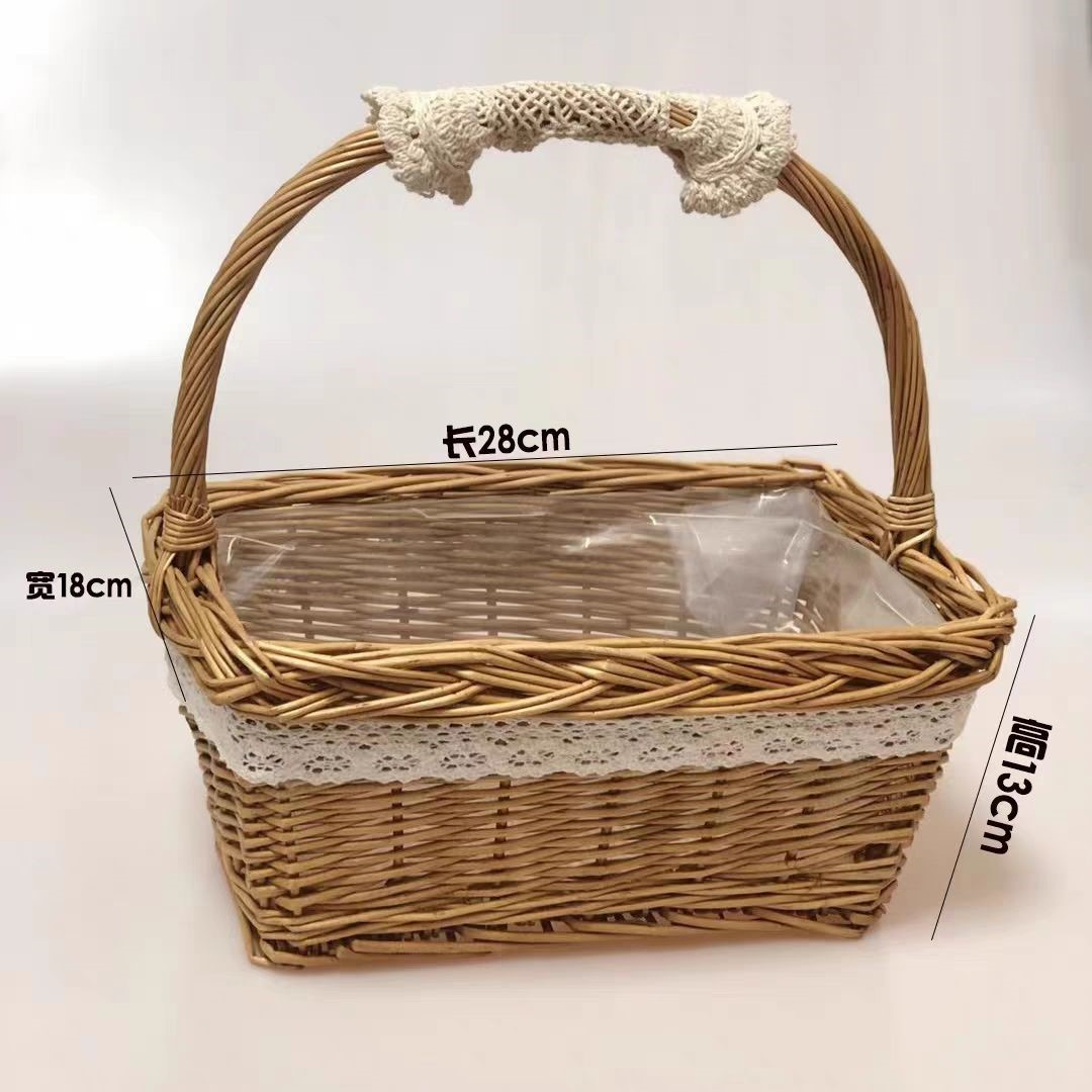 藤编手提花篮柳编鲜花月子礼盒摆摊柳编收纳筐鸡蛋水果篮子编织