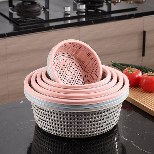 塑料沥水篮子塑料圆形镂空厨房家用超厚多用单层大眼水果洗菜沥水