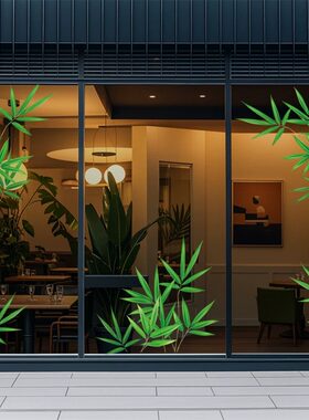 竹子玻璃贴图案贴纸贴画窗贴竹叶墙贴春天植物绿植中式装饰厨房
