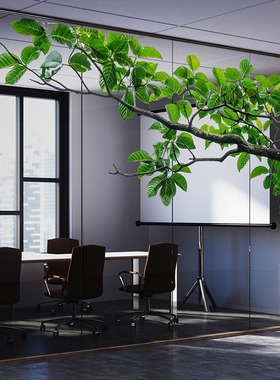 绿色树枝树叶枝条玻璃贴办公室绿植底纹创意餐厅酒吧咖啡店森林贴