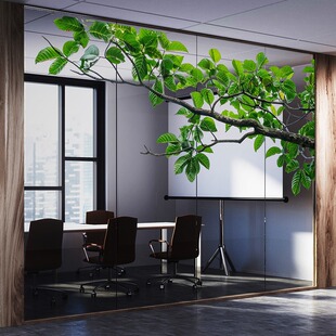 绿色树枝树叶枝条玻璃贴办公室绿植底纹创意餐厅酒吧咖啡店森林贴