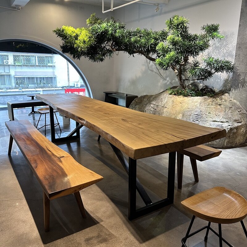 白蜡木大板餐桌茶桌会议桌茶室咖啡店长桌工作桌原木民宿创意桌子