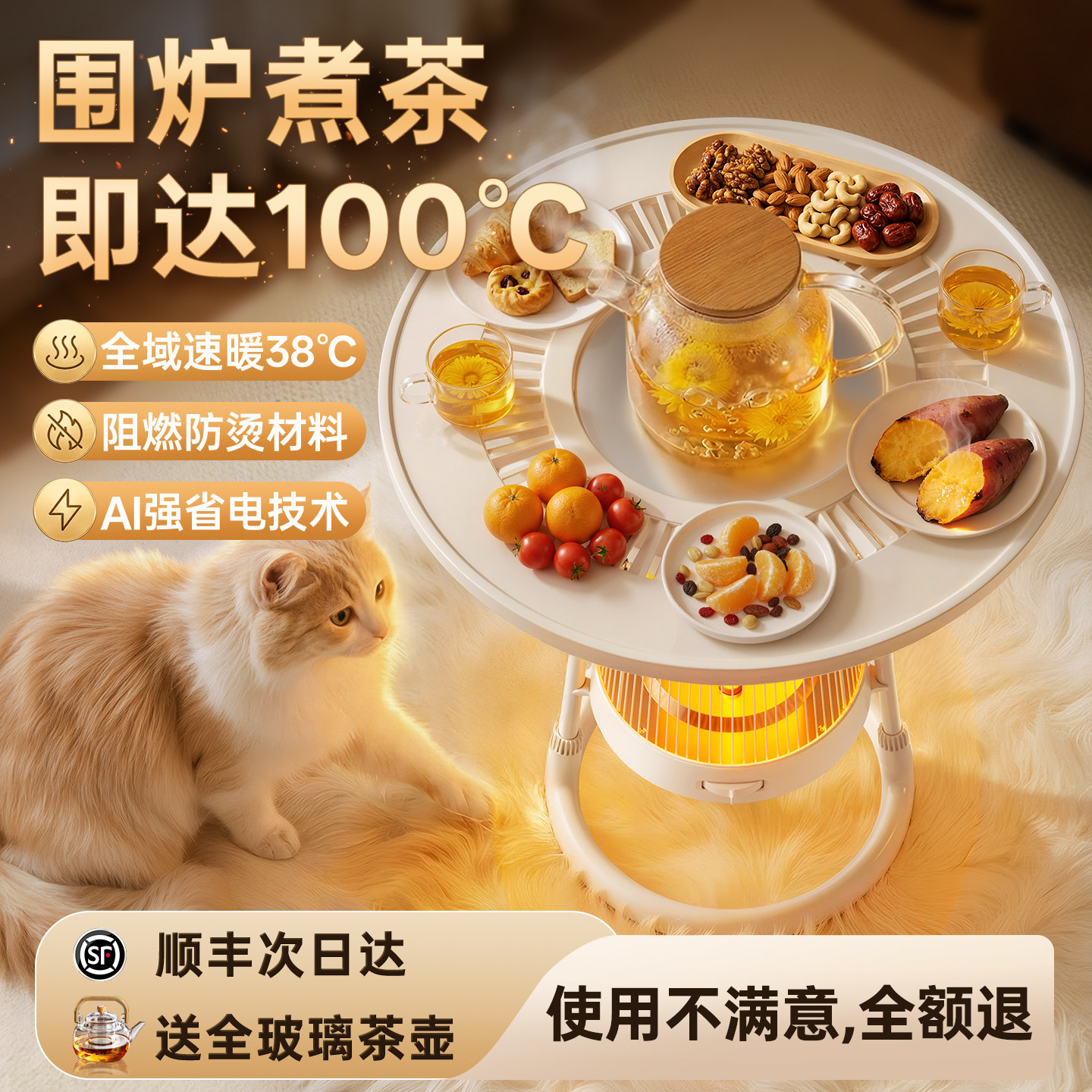 2025新款围炉煮茶取暖器冬季家用电暖器暖气室内烤火炉鸟笼小太阳