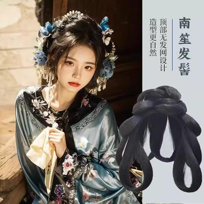清汉女发髻汉服假发全套头饰一体式懒人清朝古风盘发丸子头假发包