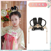 儿童汉服假发古装 发箍一体式 古风垫发包女童盘发发髻表演造型头饰