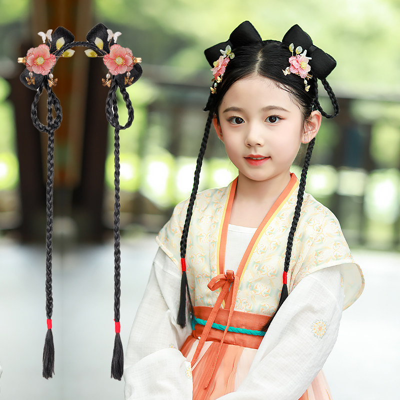 绯色儿童汉服假发发饰送盘发工具