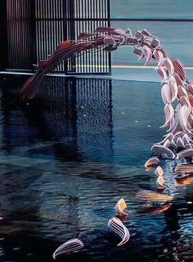 户外大型不锈钢雕塑定制广场景观落地摆件水池水景金属小鱼装饰品