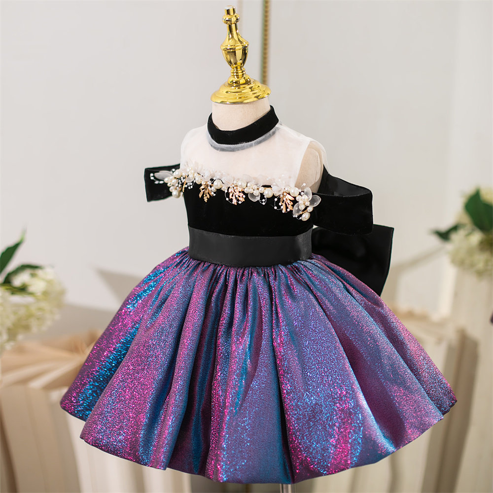 公主裙女童生日儿童蓬蓬裙短款钢琴礼服黑色主持演出服公主裙礼服