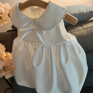 女宝宝周岁礼服生日宴公主裙婴儿抓周花童婚礼白色洋气蓬蓬连衣裙