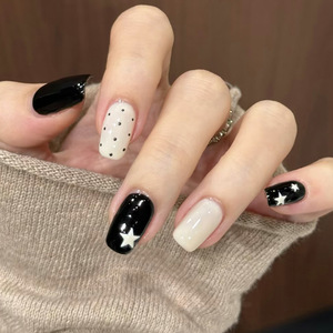 ins爆款穿戴甲短款甜酷风黑白撞色波点星星美甲甲片辣妹气质指甲