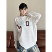 刺绣情侣 圆领基础长袖 LKOD2024秋冬新款 拼色字打底衫