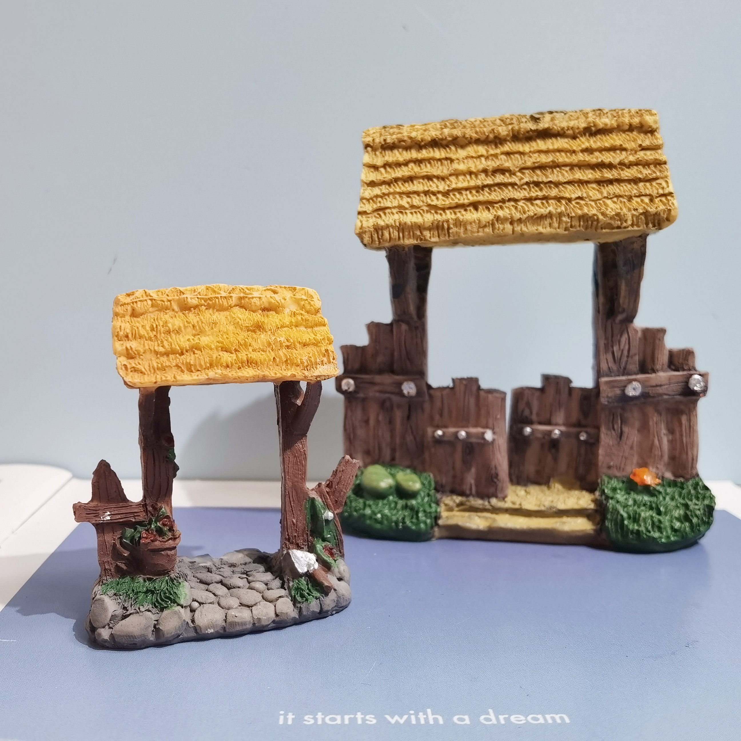 篱笆门茅草微景观造景树脂摆件