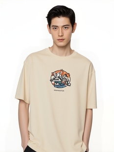 学院风圆领印花圆领短袖 高品质纯棉中性男装 新款 2025年国潮春夏季