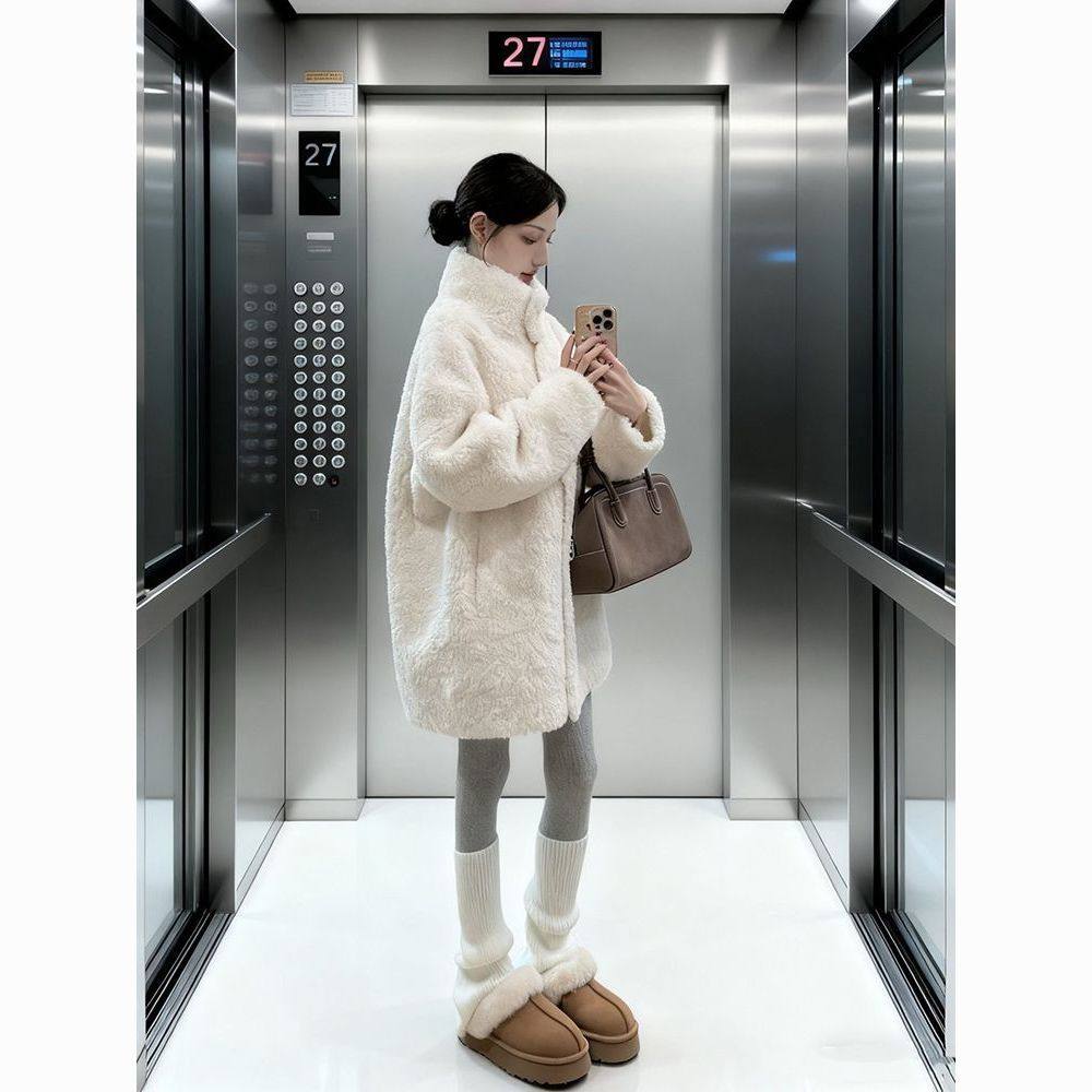 立领环保羊羔绒外套女中长款水貂毛皮草显瘦冬季皮毛一体毛毛大衣