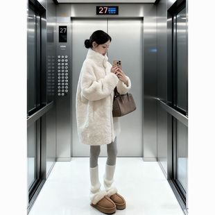 立领环保羊羔绒外套女中长款水貂毛皮草显瘦冬季皮毛一体毛毛大衣