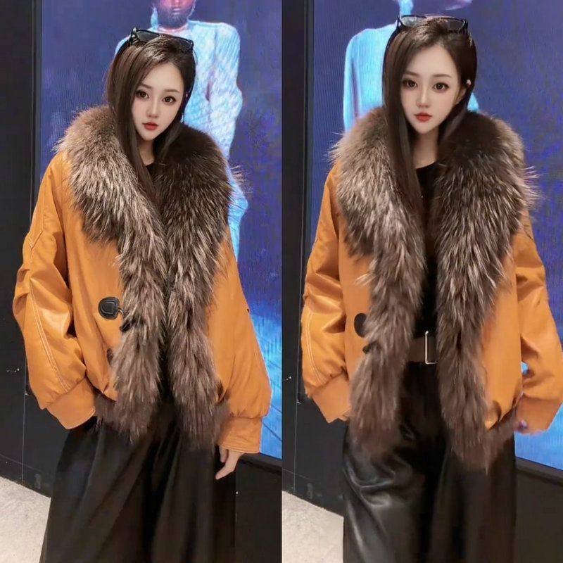 网红爆款大毛领加厚皮草女神保暖美洲貉棉服名媛轻奢皮草外套新品