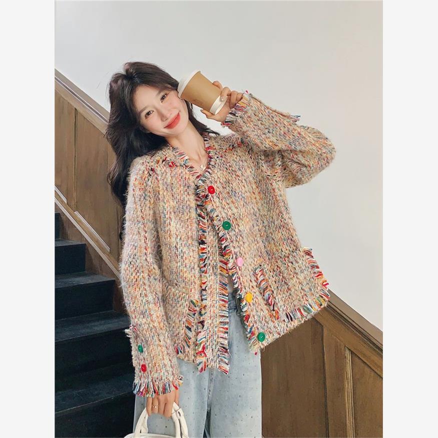 小香风彩色流苏外套女春秋2025新款小个子气质轻熟风上衣今年流行