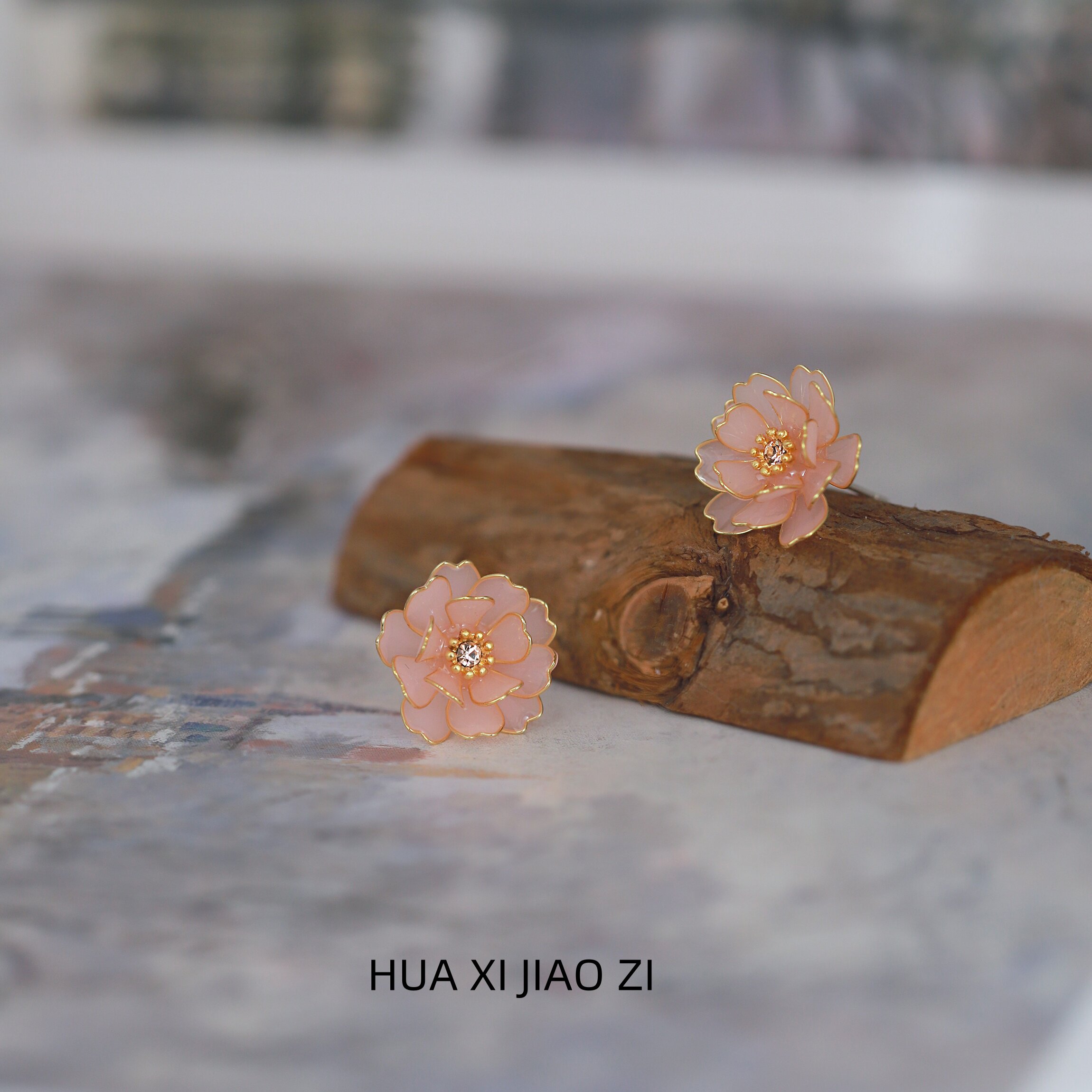 原创樱花耳饰绽放你耳畔的美丽s925银针手绘珐琅彩造花液耳钉耳夹