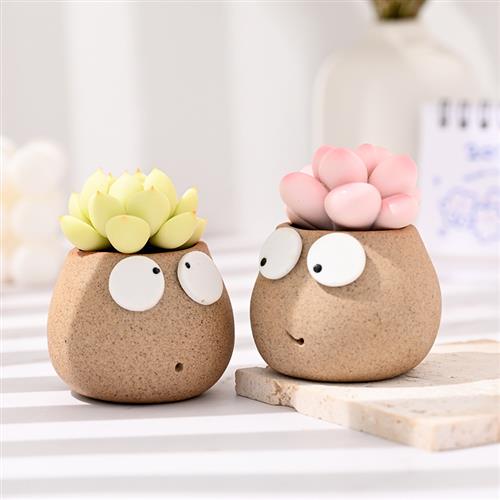 永不分梨可爱卡通迷你粗陶多肉小花盆盆创意个性陶瓷拇指盆栽专用