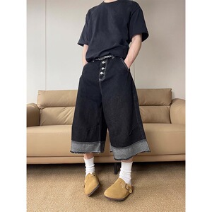 有货 203-6 F2523 P47特特特 小众设计复古水洗拼接牛仔七分裤图片