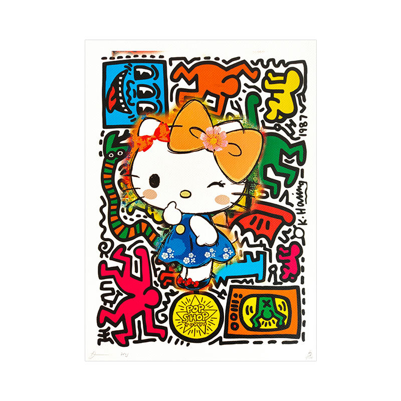 DeathNYC签名限量版画hellokitty潮流装饰画可爱卡通儿童房挂画