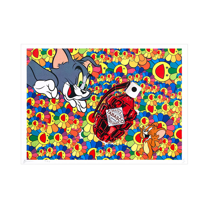 DeathNYC亲签限量版画猫和老鼠装饰画挂画村上隆太阳花壁画仅画芯