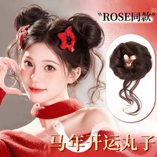龙须双丸子头假发女新年开运元气少女仿真发自然蓬松花苞头假发圈