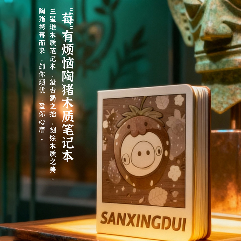 三星堆博物馆文创木质笔记本记事本创意手账本生日礼物旅游纪念品