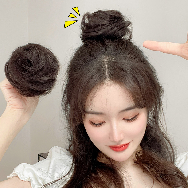抓夹丸子头假发女真发花苞头假发包发圈懒人半扎丸子盘发神器自然