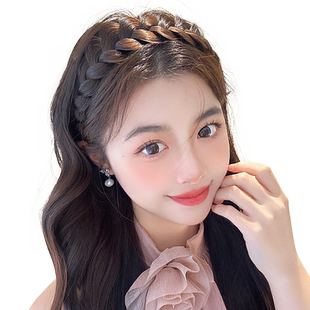 气质麻花辫假发发箍女夏一体式高颅顶头箍网红新款减龄鱼骨辫发卡