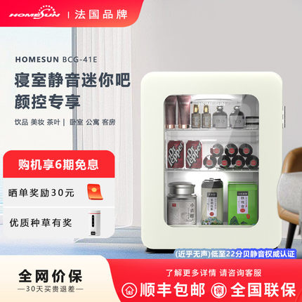 法国HOMESUN小型迷你酒店办公室家用卧室静音美妆护肤品冷藏冰箱