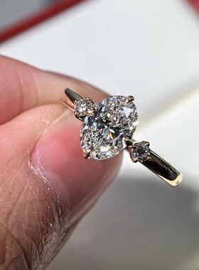 S925纯银2克拉莫桑钻戒指女椭圆形鸽子蛋18K跨境外贸小红书直播