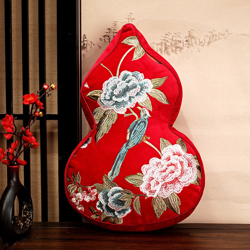 新中式葫芦抱枕沙发客厅装饰摆件腰枕福禄吉祥床头靠垫刺绣中国风