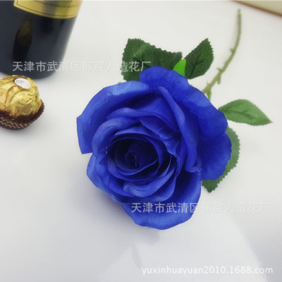 仿真玫瑰花单枝人造花 玫瑰 蓝色妖姬 绢花欧式大玫瑰花
